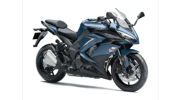 Niebieski motocykl sportowo-turystyczny Kawasaki Z1000SX. Zapoznaj się z jego danymi technicznymi.