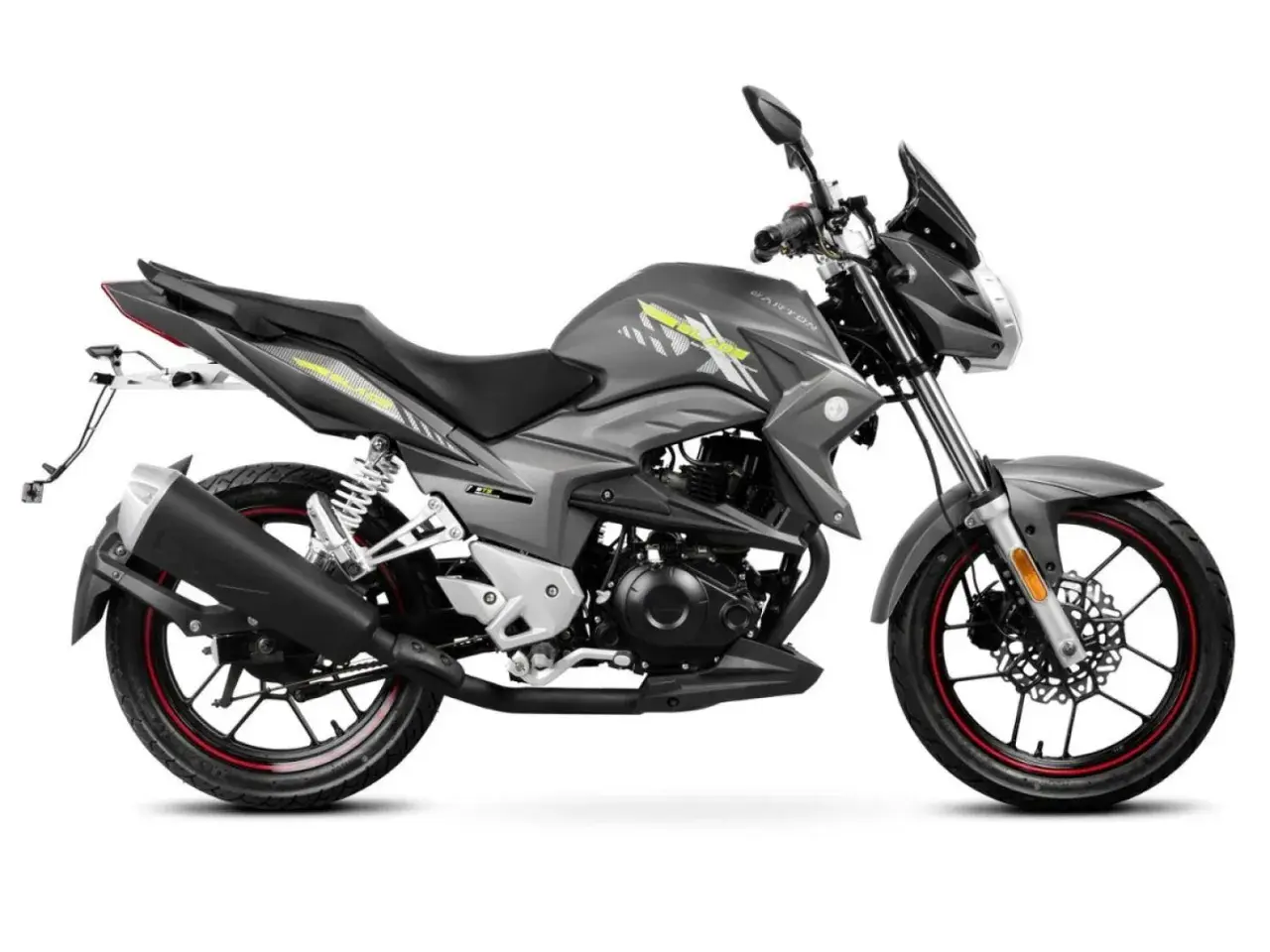 Szary motor Barton z żółtymi akcentami, idealny jako motor bez prawa jazdy dla początkujących.